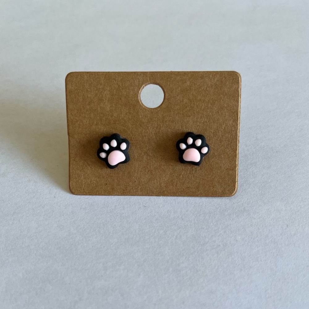 2/$15- Cute Paw Print Earrings- black and pink handmade